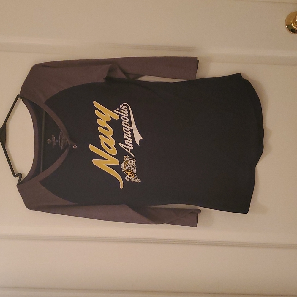 Womens "Navy Annapolis" 3/4 length T-Shirt....Med....Dark Blue/Gray Sleeves